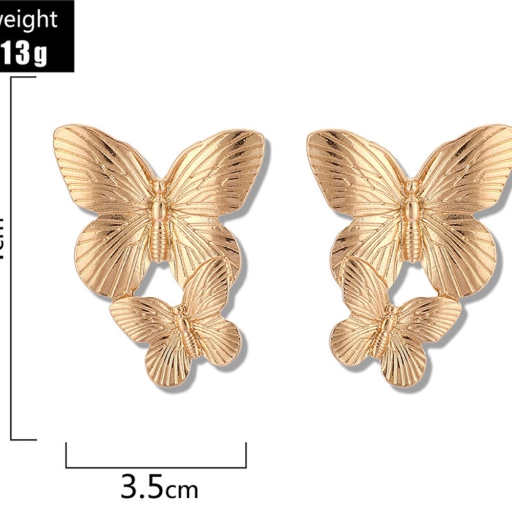 Gold Tone Elegant Big Hallow Butterfly Earrings - Picture 5 of 5